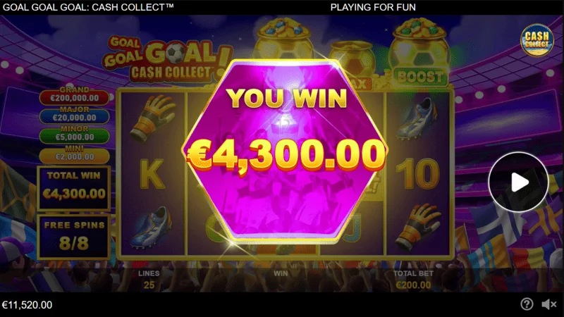 Goal Goal Goal: Cash Collect - total win tally